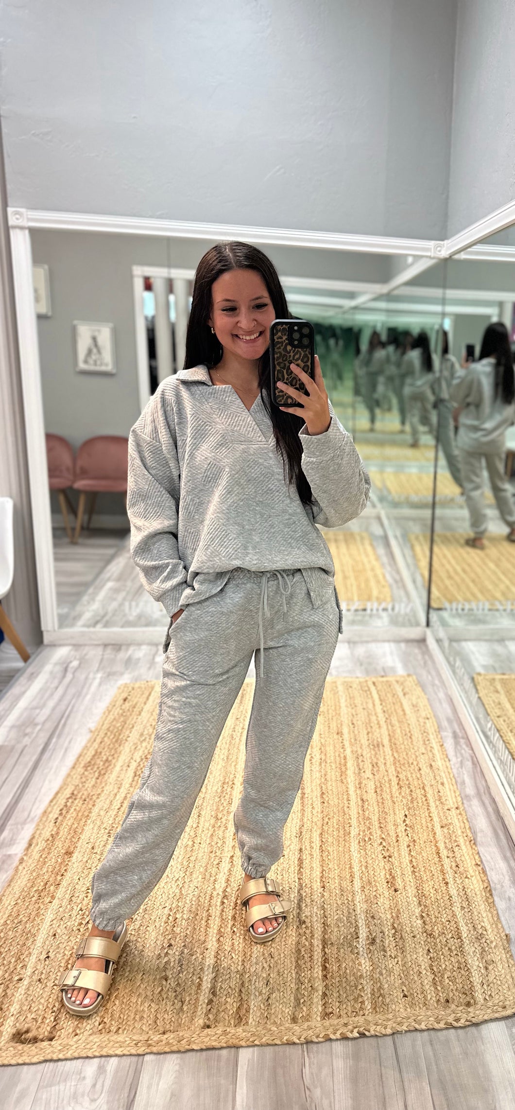 Grey Quilt Sweater Set