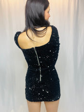 Long Sleeve Black Sequin Dress