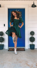 Green Chiffon Puff Sleeve Dress