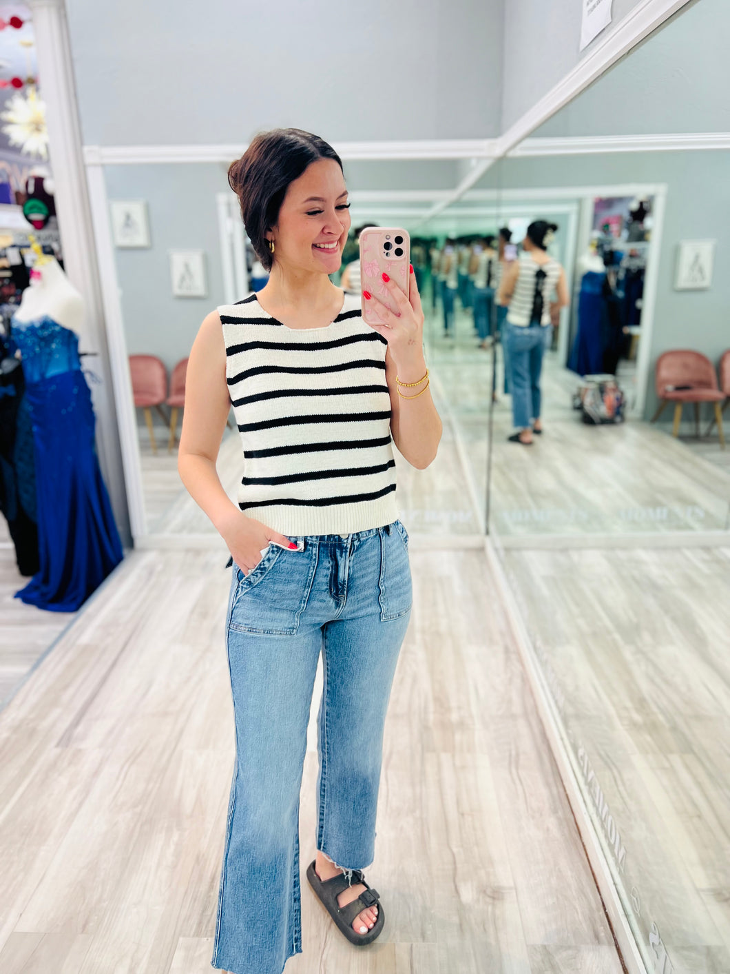 Striped Bow Tied Back Top