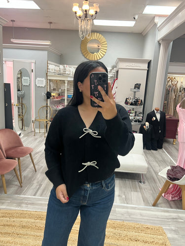 Cropped Cardigan W Bow Button