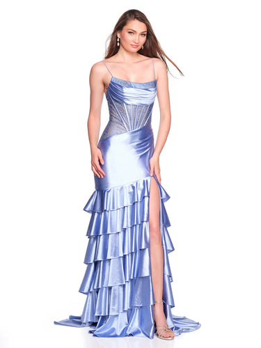Blue Ruffled Up Prom Dress