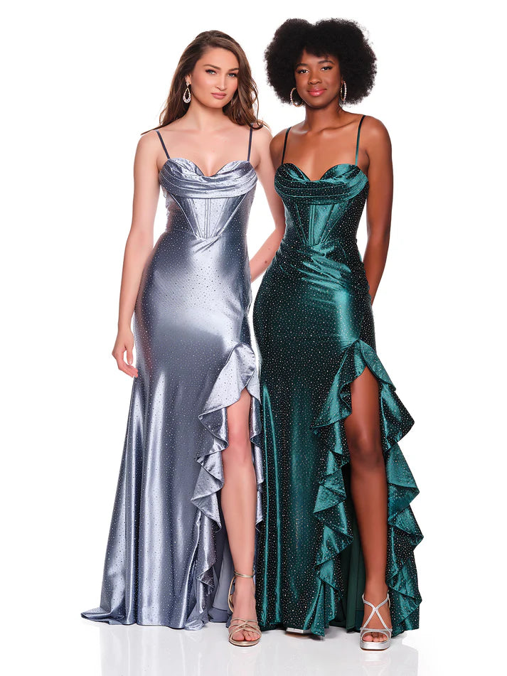 Bedazzled Smoke Blue Corset Top Dress