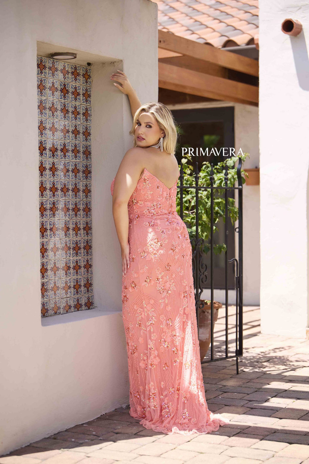 Strapless Coral Floral Beaded Dress – Moments to Remember Strapless Coral Floral Beaded Dress – Moments to Remember