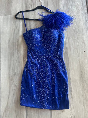 Feather One Shoulder Hot Stone Dress