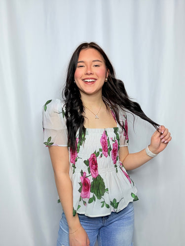 White Floral Babydoll Blouse