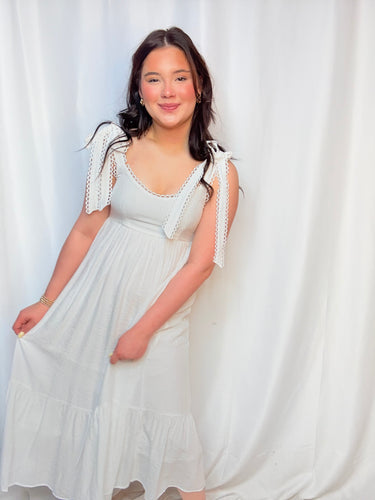 White Shoulder Tie Dress