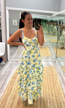 Yellow Tiered Floral Midi Dress