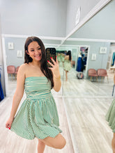 Green Striped Strapless Dress