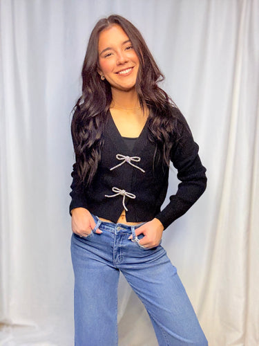Cropped Cardigan W Bow Button