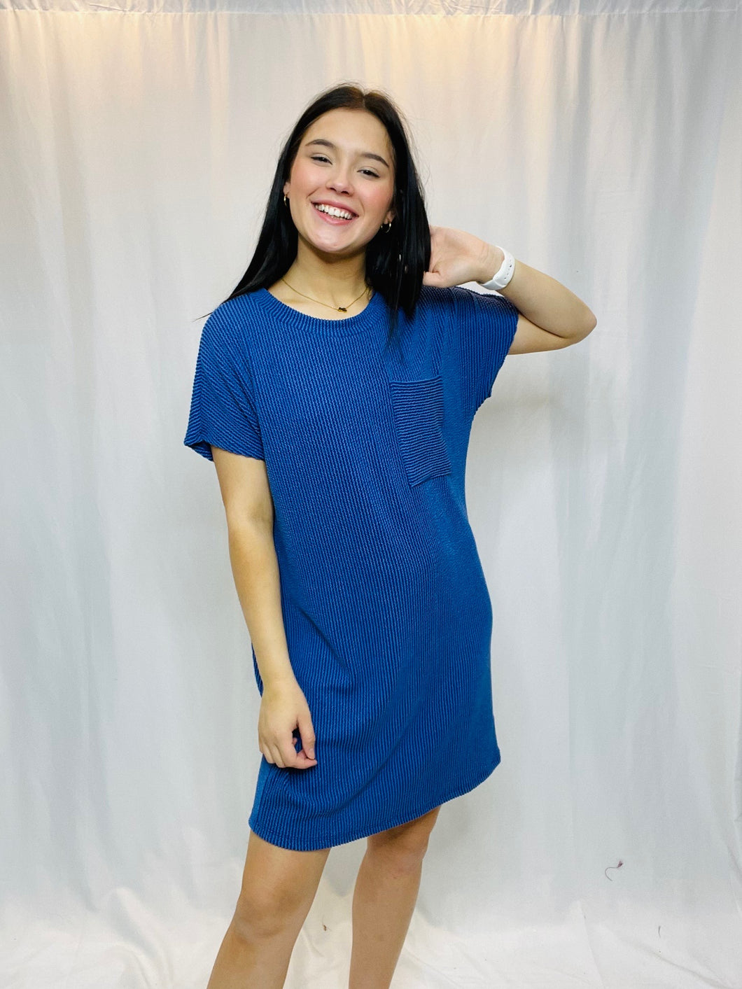 Ribbed Blue T-shirt Dress