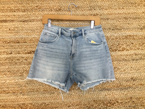 Light Wash Denim Frayed Shorts