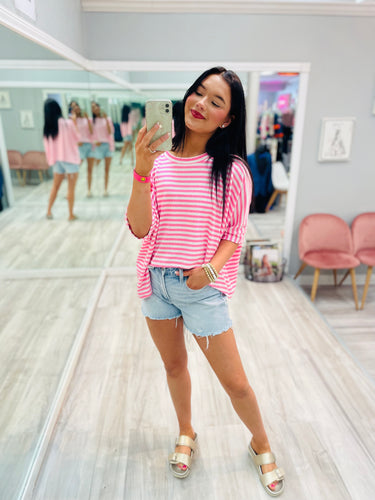 Draped Sleeve Striped Tee