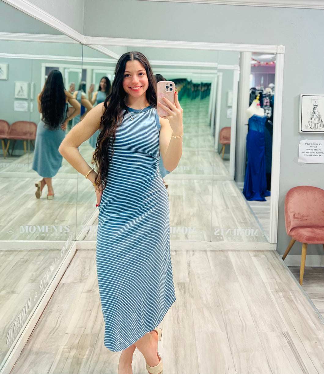 Denim Striped Maxi Dress