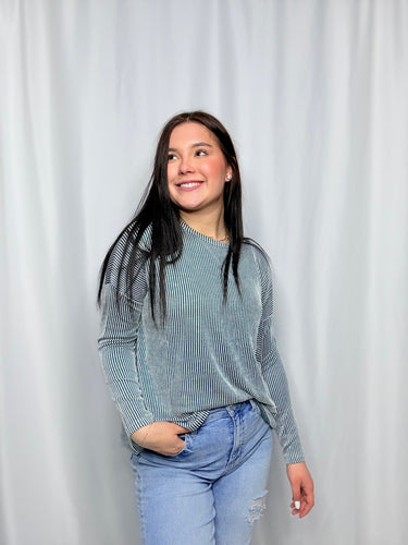 Green & White Stripe Long Sleeve