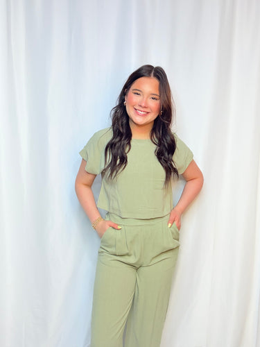 Light Olive Linen Pant Set