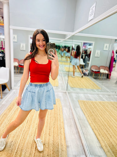 Wide Leg Tencel Denim Shorts