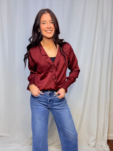 Red Wine Ruffle Bodysuit