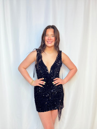 Black Deep-V Sequin Dress