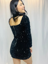 Long Sleeve Black Sequin Dress