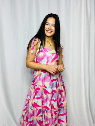 Brush Stoke Tiered Midi Dress
