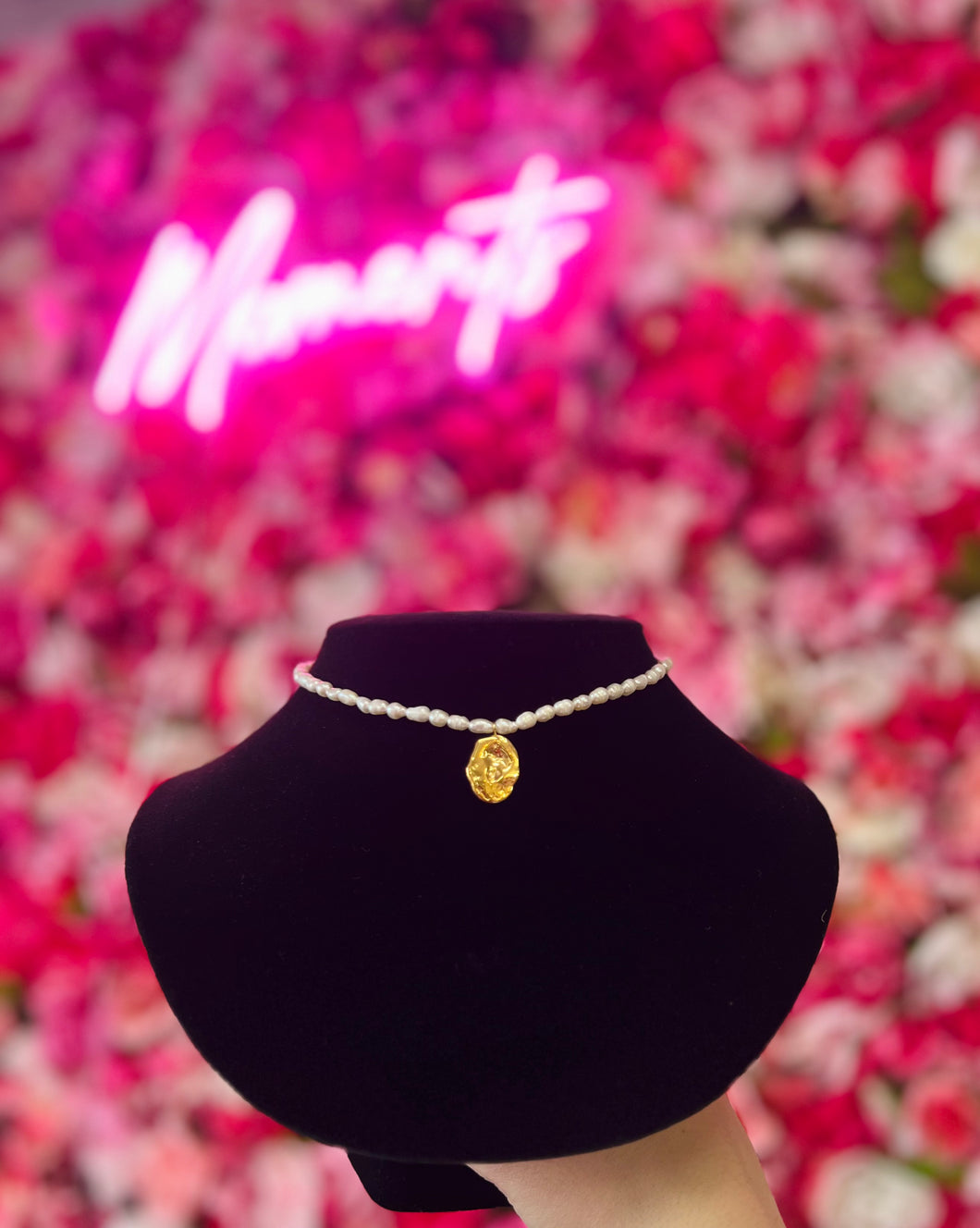 Pearl Necklace W/ Gold Pendant