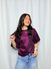 Puff Sleeve Plum Shimmer Top