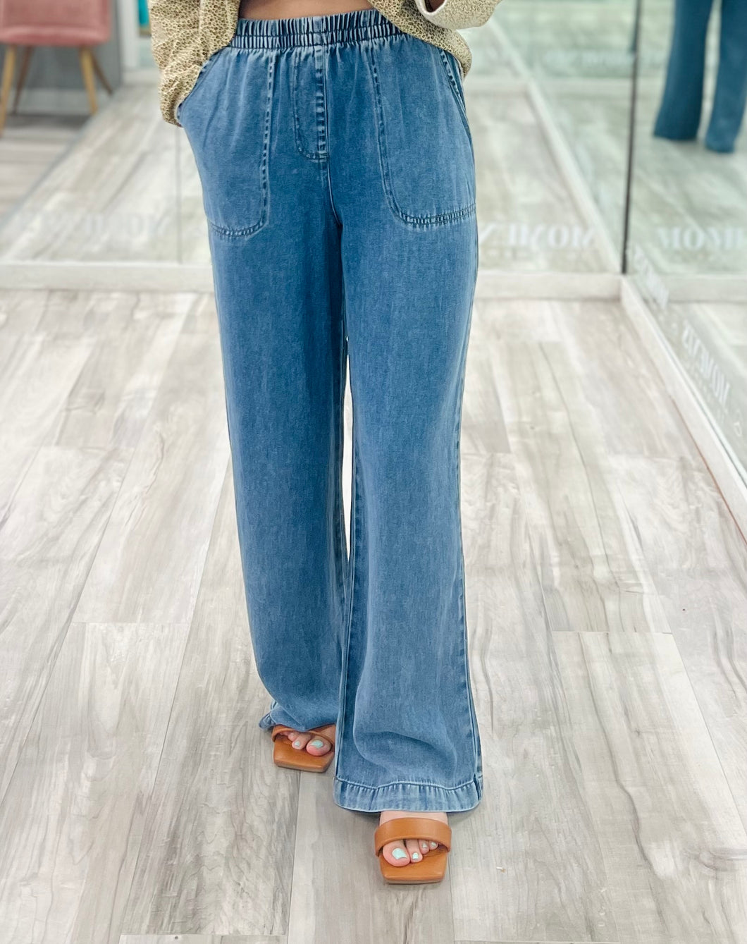 Stretchy Waistband Tencel Pants