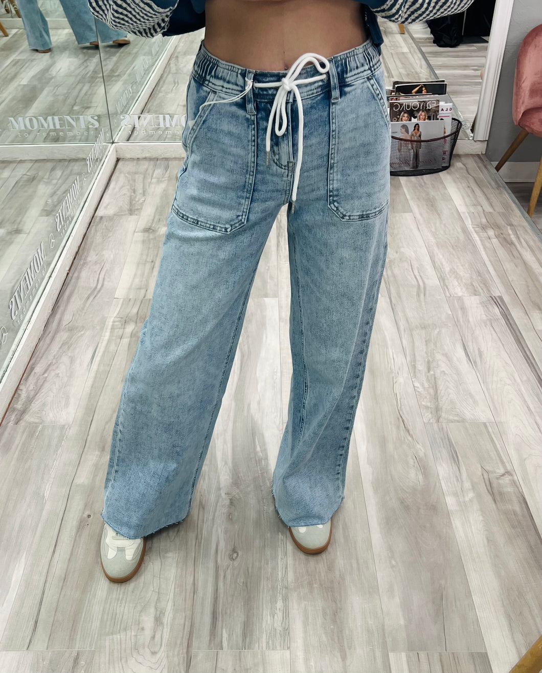 Drawstring Wide Leg Jeans