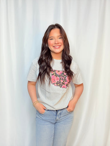 Oklahoma Floral Leopard Tee