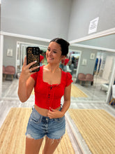 Red Lace Front Tie Top