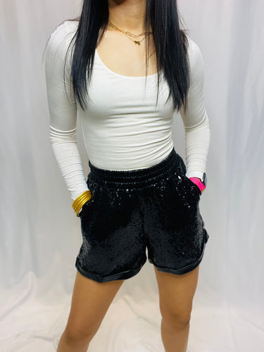 Sequin Leather Shorts