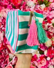 Green Striped Tassel Makeup Bag