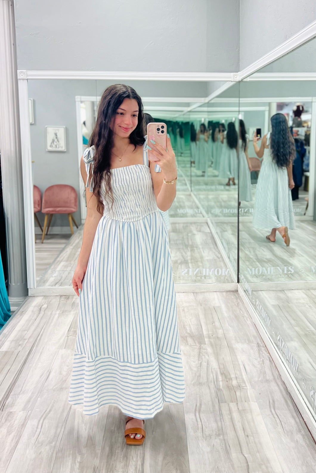 Blue Striped Maxi Dress