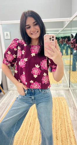 Burgandy Floral Blouse