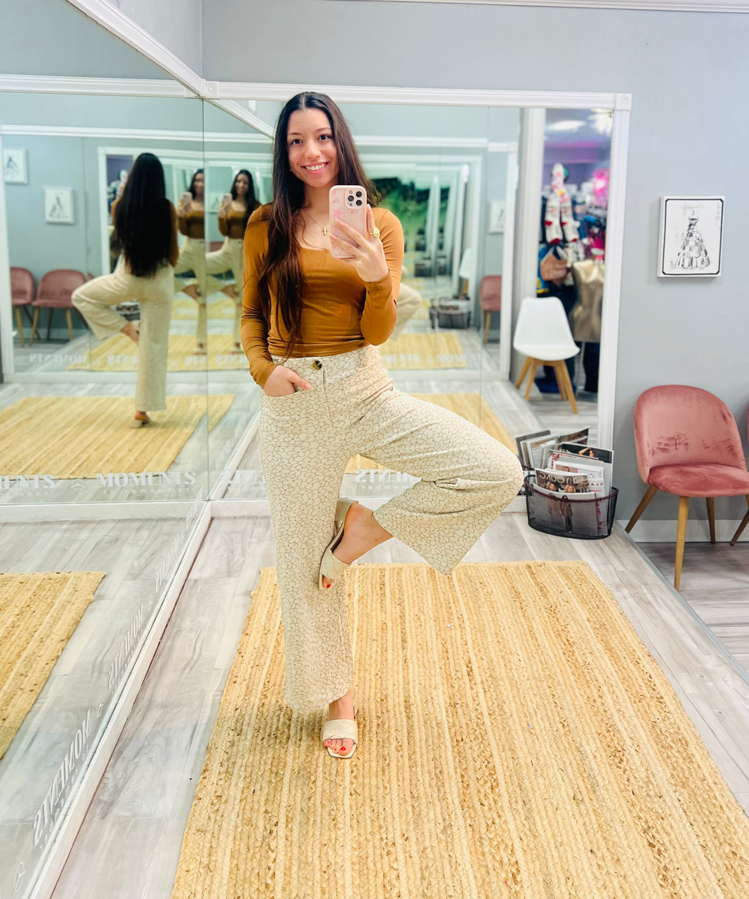 Floral Textured Wide Leg Pants Bob