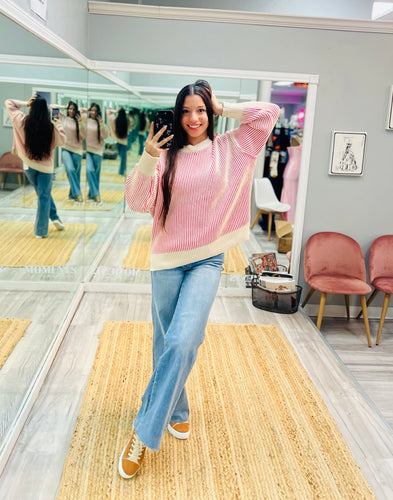 Pink + White Striped Sweater