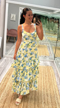 Yellow Tiered Floral Midi Dress