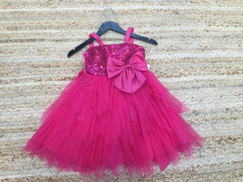 Hot Pink Half Sequence and Tulle girls Dress