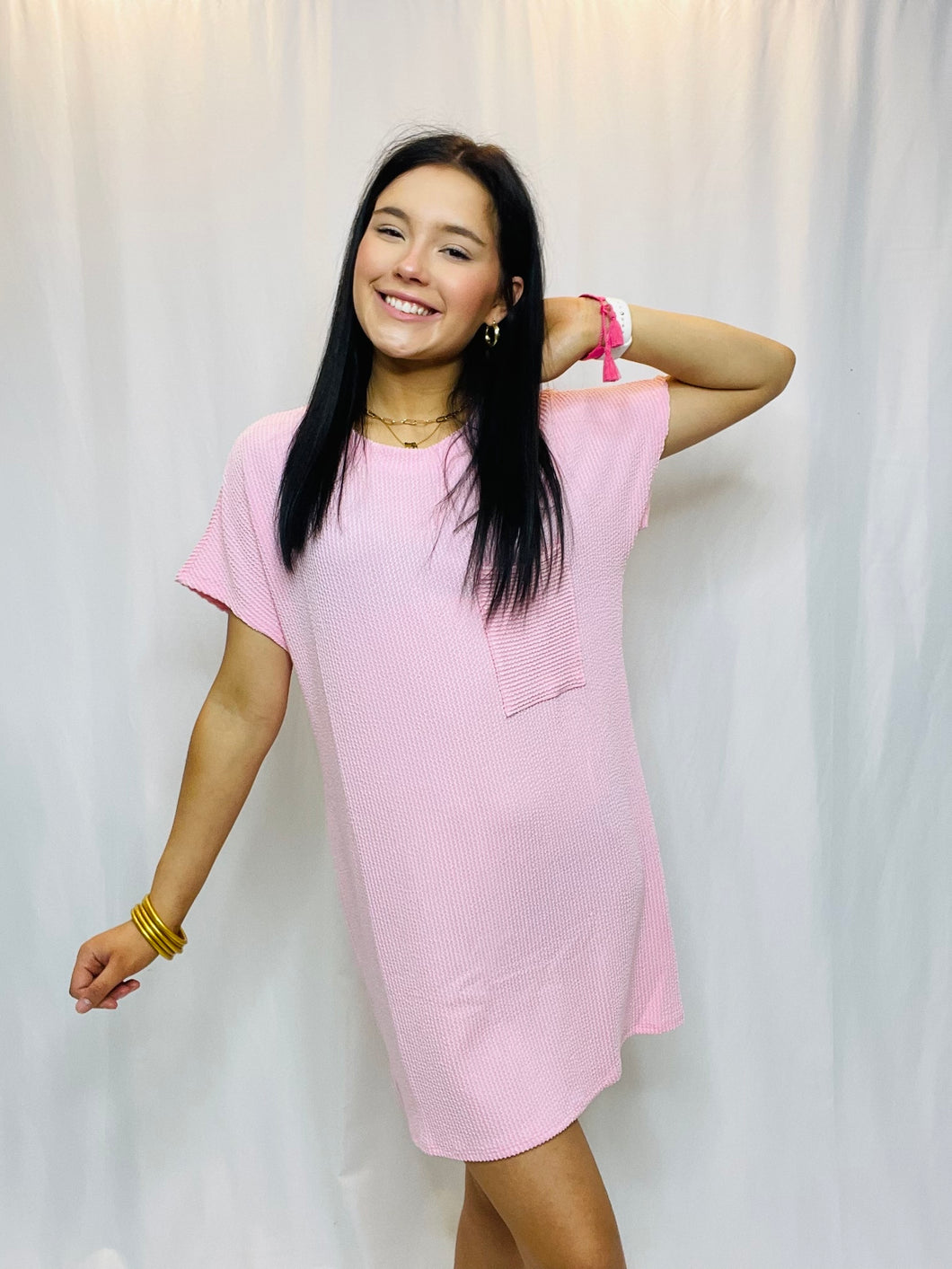 Ribbed Pink T-Shirt Dress