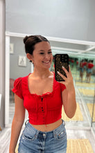 Red Lace Front Tie Top