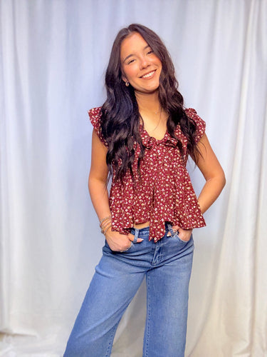 Floral Red Babydoll Top