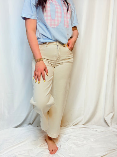 Ivory Cropped Wide Leg Jeans