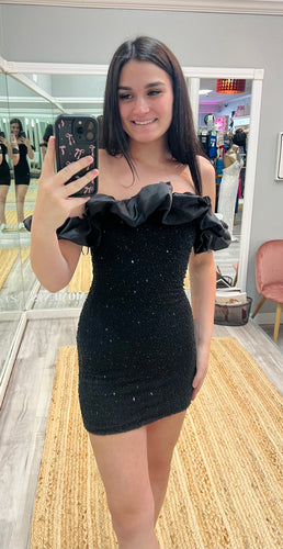 Beaded Ruffle Top Mini Dress