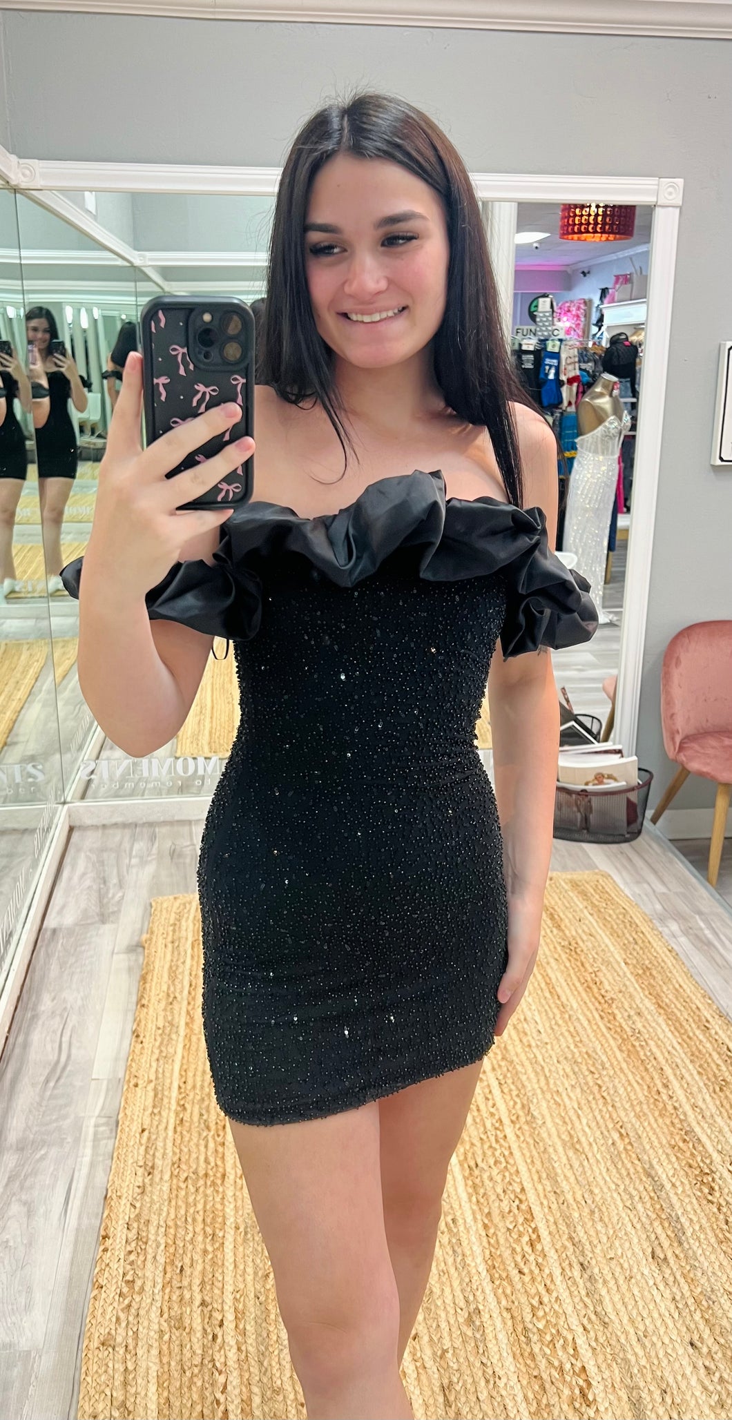 Beaded Ruffle Top Mini Dress