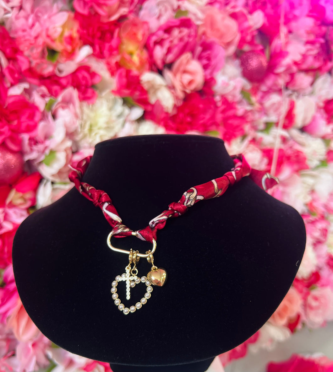 Heart Charm Scarf Necklace
