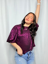 Puff Sleeve Plum Shimmer Top
