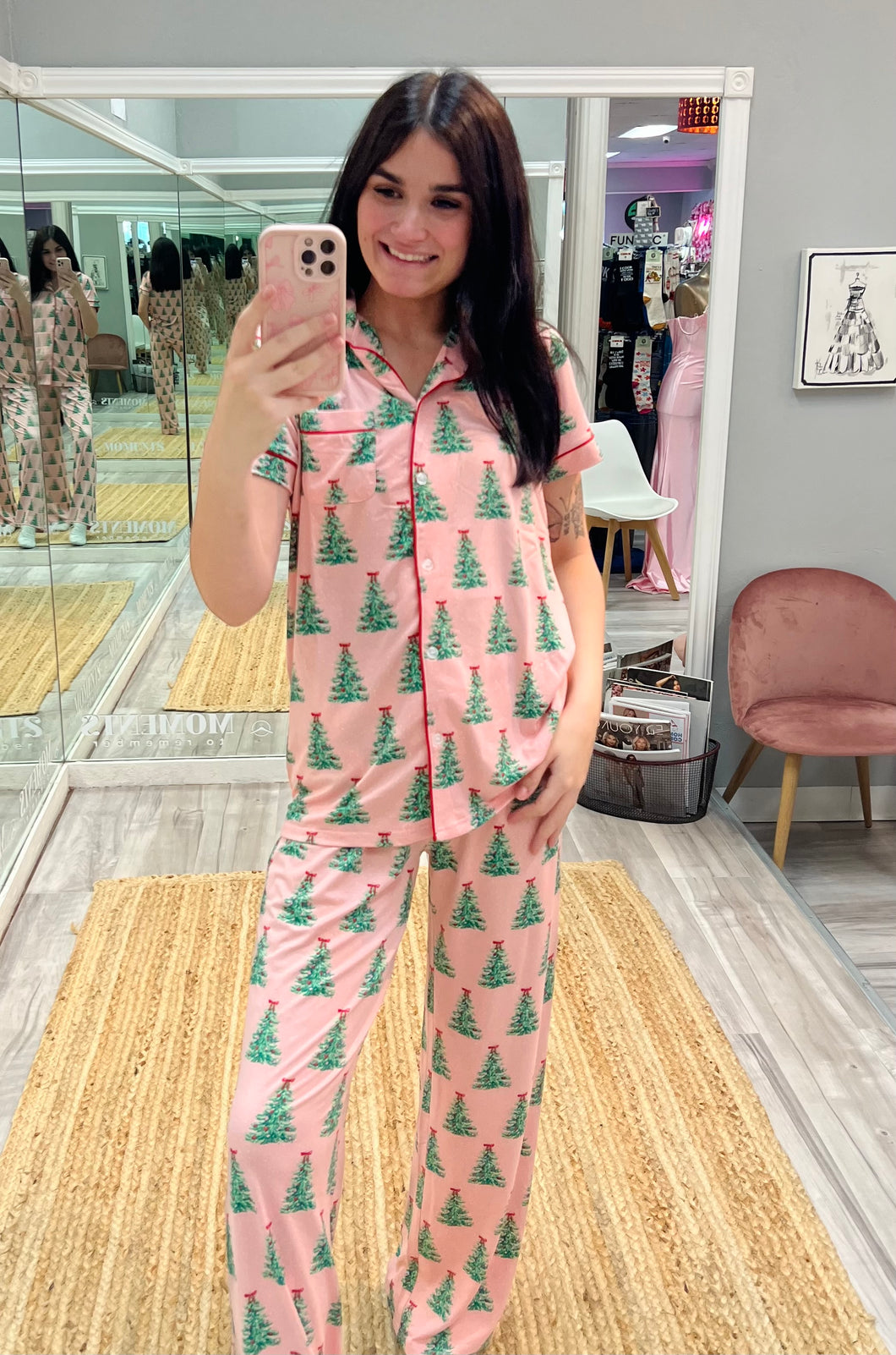Pink Christmas Tree Pj Set