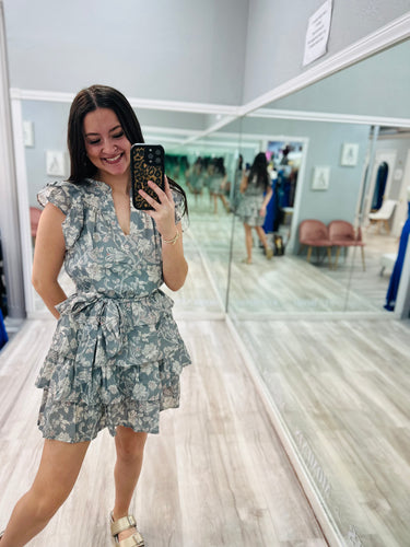 Sage Ruffle Mini Dress