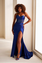 Navy Rouched Corset Top Dress